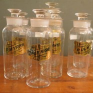 1850s antique hand blown apothecary bottles with glass labels $65-$85