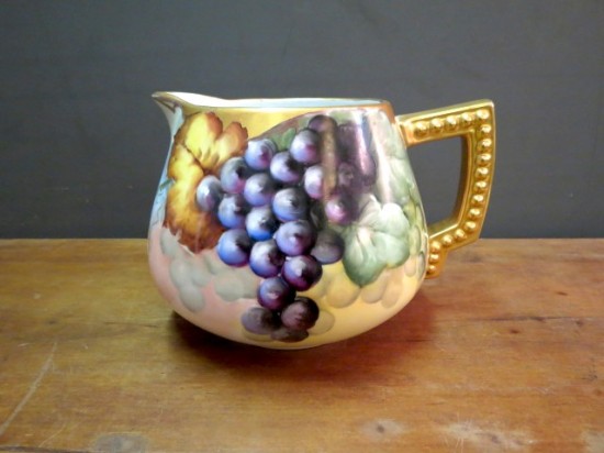 antique Bavarian hand-painted pitcher with grape and leaf motif – $195 antique Bavarian hand-painted pitcher with grape and leaf motif – $195