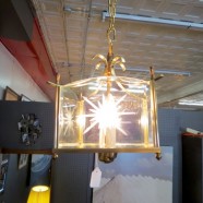 vintage square brass and etched glass lantern chandelier – $95