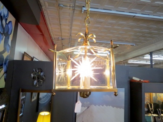 vintage square brass and etched glass lantern chandelier – $95 vintage square brass and etched glass lantern chandelier – $95