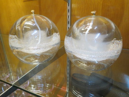 Vintage mid-century modern hand-blown glass oil lamps – $150 each