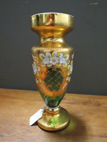 Vintage Bohemian Czech green glass vase – 195 Vintage Bohemian Czech green glass vase – 195