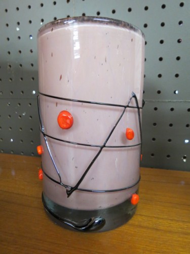 Vintage pink art glass vase – $45