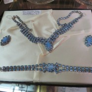 Vintage blue rhinestone necklace, earrings, and bracelet set – $65