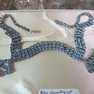 Vintage blue rhinestone necklace and earrings set – $55