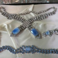 Vintage blue rhinestone necklace, earrings, and bracelet set – $55