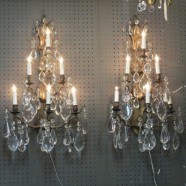 Vintage antique pair of large crystal and brass 6 light sconces-$1400 for the pair