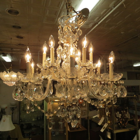Vintage antique glass and crystal 12 arm chandelier – $1599