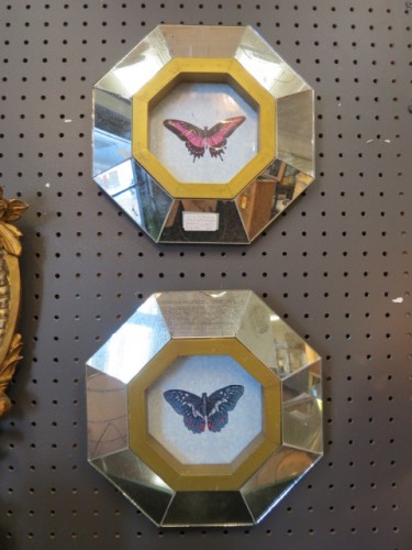 SALE! Vintage mirror framed butterfly prints – $160 for the pair