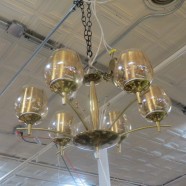 SALE! Vintage mid century modern 6 light brass & glass chandelier – $350