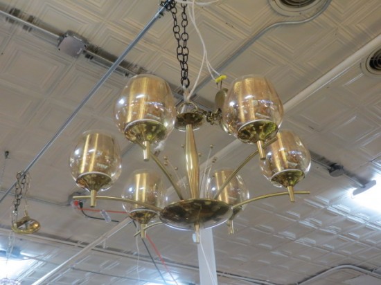 SALE! Vintage mid century modern 6 light brass & glass chandelier – $350 SALE! Vintage mid century modern 6 light brass & glass chandelier – $350