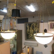 SALE! Vintage antique pair of glass & metal pendant chandeliers – $125/each