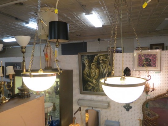 SALE! Vintage antique pair of glass & metal pendant chandeliers – $125/each SALE! Vintage antique pair of glass & metal pendant chandeliers – $125/each