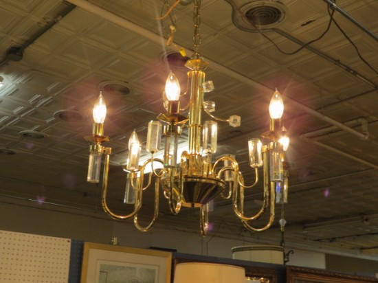 SALE! Vintage mid century modern brass & lucite 6 arm chandelier – $242