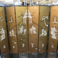 Vintage antique large gold, mother of pearl Chinese six panel screen – $2800