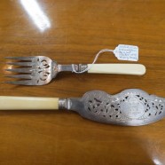 Vintage antique English silver and ivory fish presentation set – $225/pr