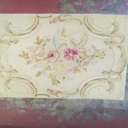Vintage antique needlepoint French style small rug c. 1920 – $55