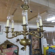 SALE! Vintage antique dark brass 6 arm chandelier c. 1900 – $265