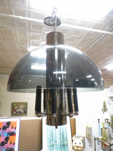 SALE! Vintage mid century modern smoked lucite & chrome 8 arm chandelier c. 1970 – $330