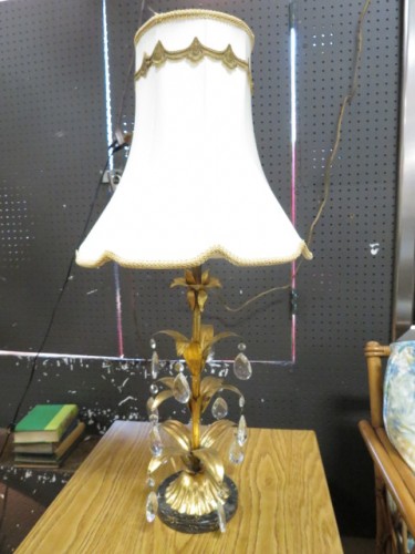 SALE! Vintage antique Italian gilt metal and crystal lamp c. 1930 – $88 SALE! Vintage antique Italian gilt metal and crystal lamp c. 1930 – $88