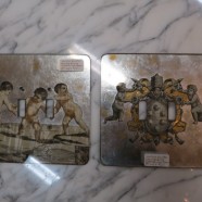 Vintage antique engraved and mirrored cherub light switch covers c. 1940 – $65/ea