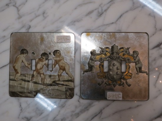 Vintage antique engraved and mirrored cherub light switch covers c. 1940 – $65/ea Vintage antique engraved and mirrored cherub light switch covers c. 1940 – $65/ea