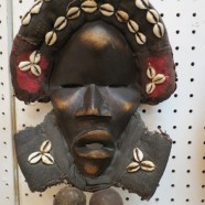 SALE! Vintage antique hand carved wood African Dan mask with shells – $295