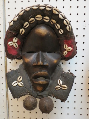 SALE! Vintage antique hand carved wood African Dan mask with shells – $295