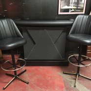 SALE! Vintage mid century modern black and grey bar with 2 bar stools – $395 for the set