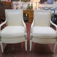 SALE! Vintage antique Empire style pair lacquered dolphin arm chairs – $495 for the set