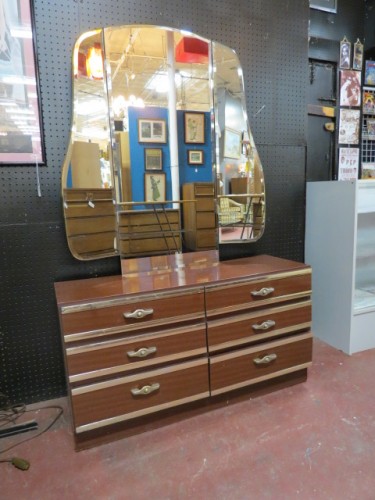 SALE! Vintage mid century modern unusual vanity/ dresser with mirror c. 1970 – $195