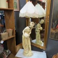 SALE! Vintage antique tall figural lamp with shade – $95