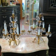 SALE! Vintage pair of Italian gilt metal and crystal candelabra lamps – $495 for the pair