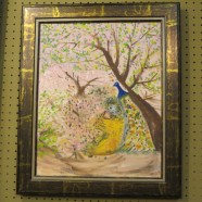 Vintage antique peacock abstract oil painting – $75