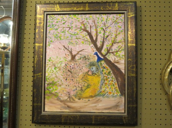 Vintage antique peacock abstract oil painting – $75