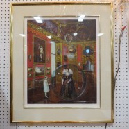 Vintage mid-century modern Salomoni surrealist lithograph woman in a bubble – $395