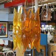 Vintage mid-century modern orange Lucite swag lamp – $245