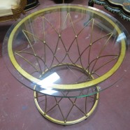 Vintage gold round wire side table – $350