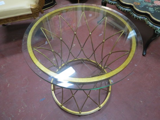 Vintage gold round wire side table – $350
