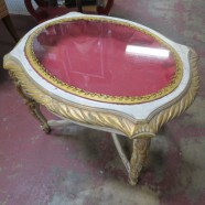 Vintage antique French style gilt carved display top side table – $125