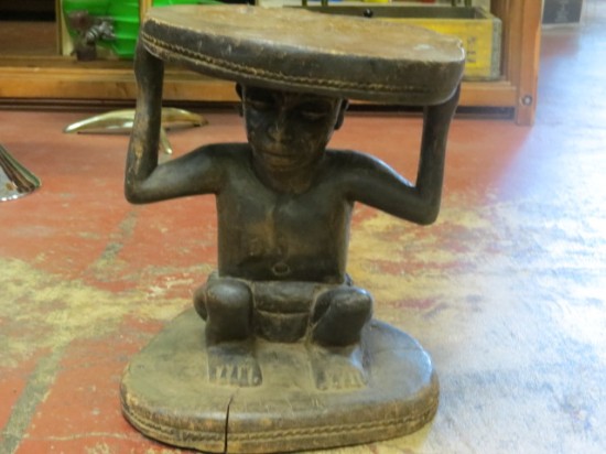 Vintage antique carved African figural Chieftain stool – $495