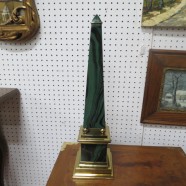 Vintage metal faux malachite and brass large obelisk – $80