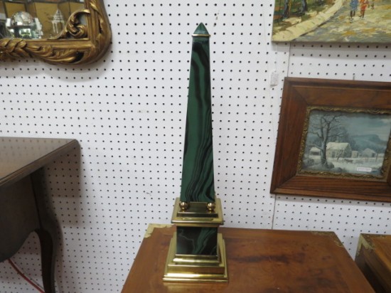 Vintage metal faux malachite and brass large obelisk – $80 Vintage metal faux malachite and brass large obelisk – $80