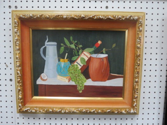 Vintage mid century modern still life oil painting – $125