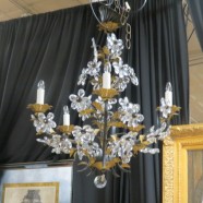 Vintage antique Italian 5 arm crystal flower chandelier – $595
