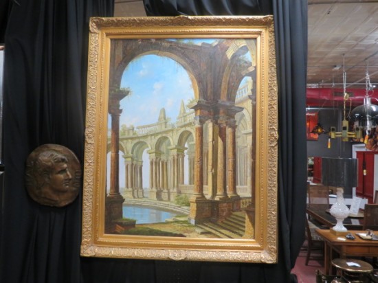 Vintage Antique Large Oil Painting of Roman Arches – $729