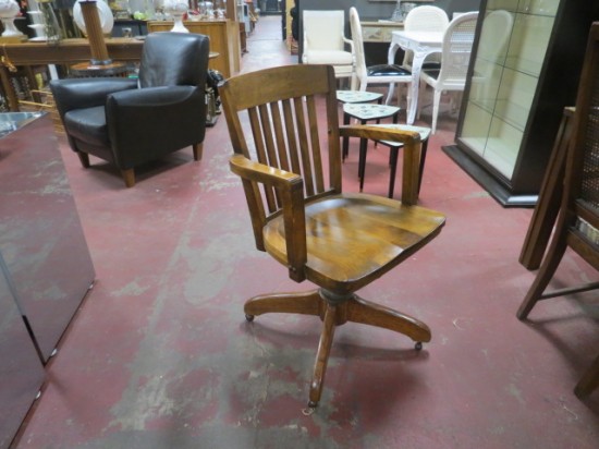 Vintage Antique Solid Oak and Walnut Desk Chair on Wheels – $195