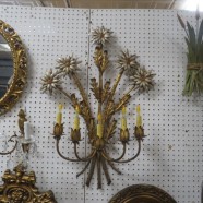 Vintage Antique Italian Gold Gilt Metal Large Flower 5 Arm Wall Sconce – $265