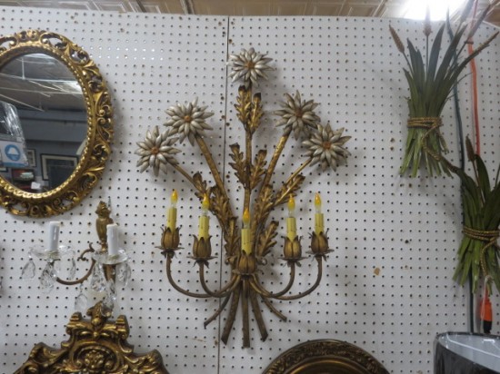 Vintage Antique Italian Gold Gilt Metal Large Flower 5 Arm Wall Sconce – $265 Vintage Antique Italian Gold Gilt Metal Large Flower 5 Arm Wall Sconce – $265