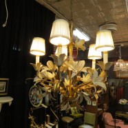 Vintage Antique Italian Gilt Metal 5 Arm Chandelier – $295